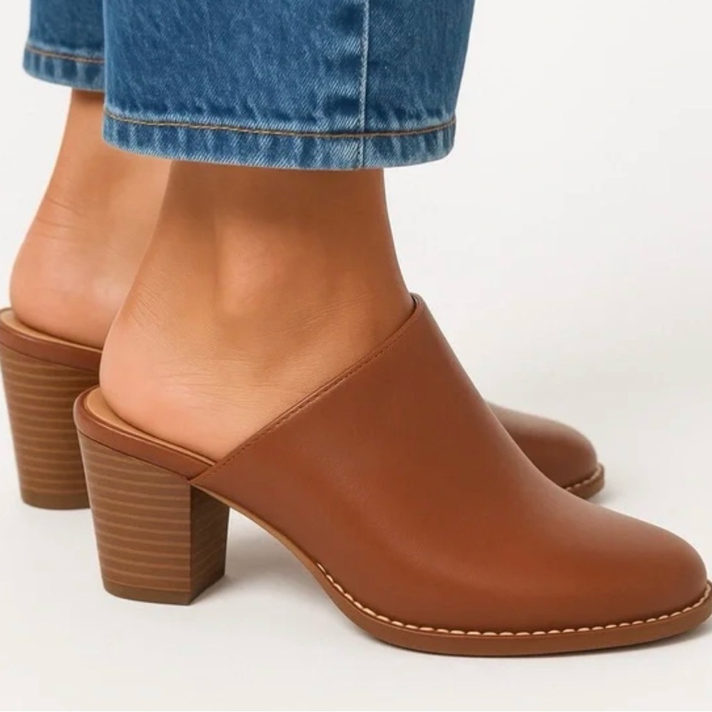 J. Crew Factory Heeled Mules in Warm Sepia Brown.‎
